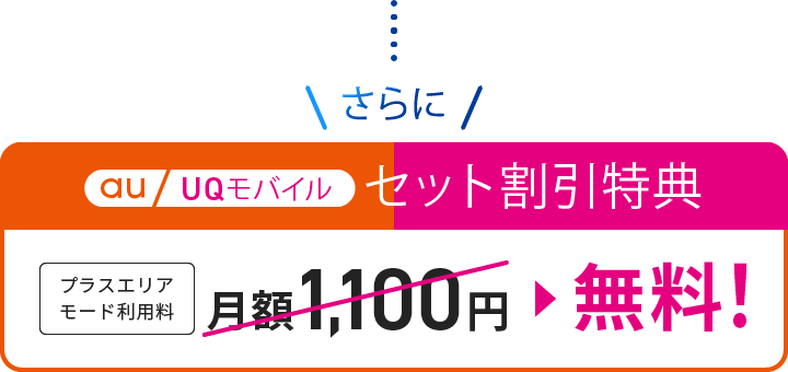 au/UQモバイルセット割引特典 プラスエリアモード利用料 無料！